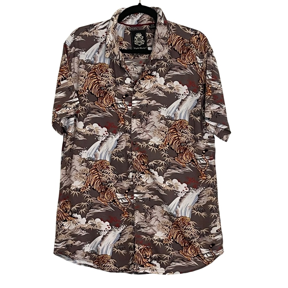 English‎ Laundry Mens Tiger Waterfall Print Viscose Short Sleeve Shirt L